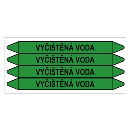 Značení potrubí, vyčištěná voda,4 ks, 250 × 26 mm